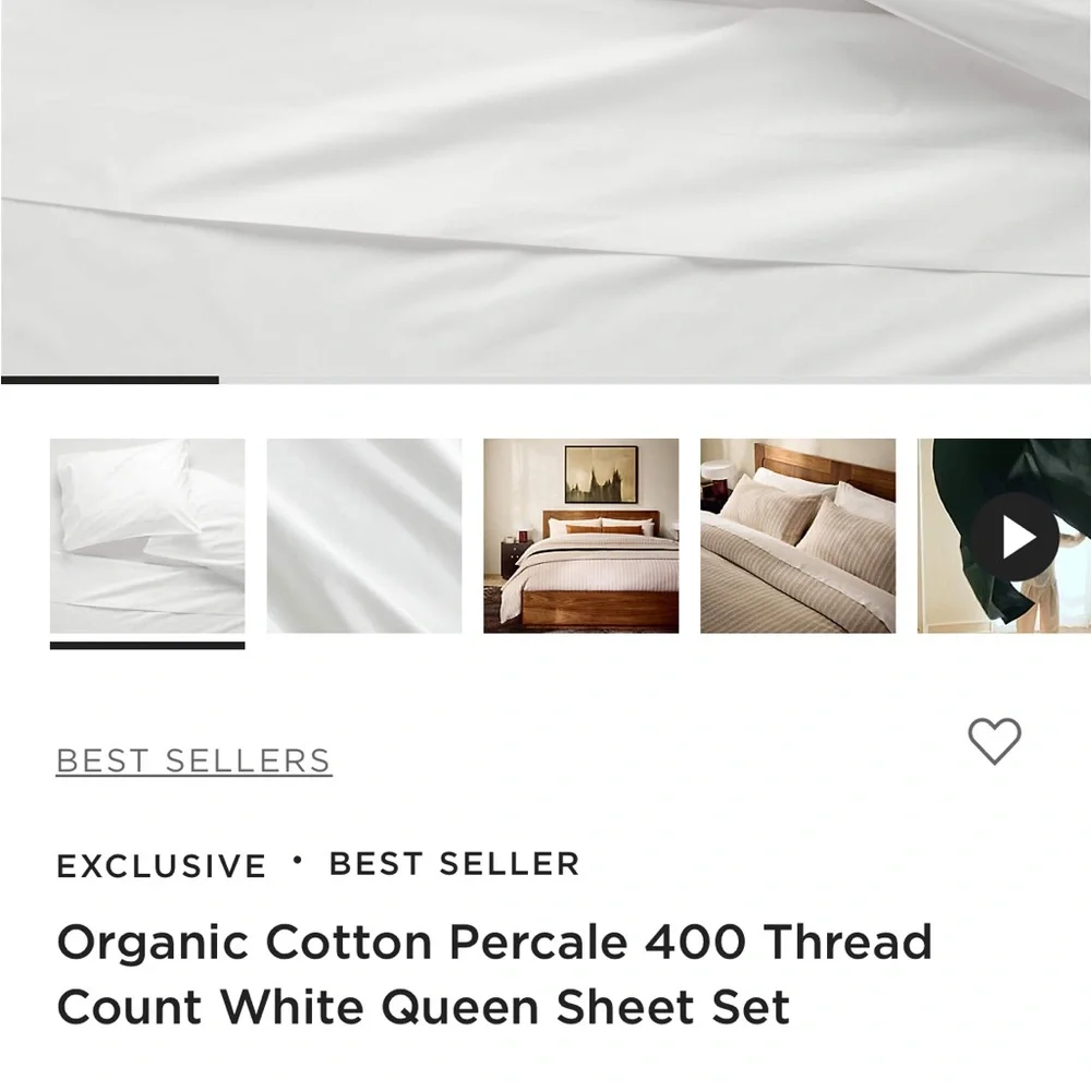 CB2 White Organic Cotton Percale Sheet Set